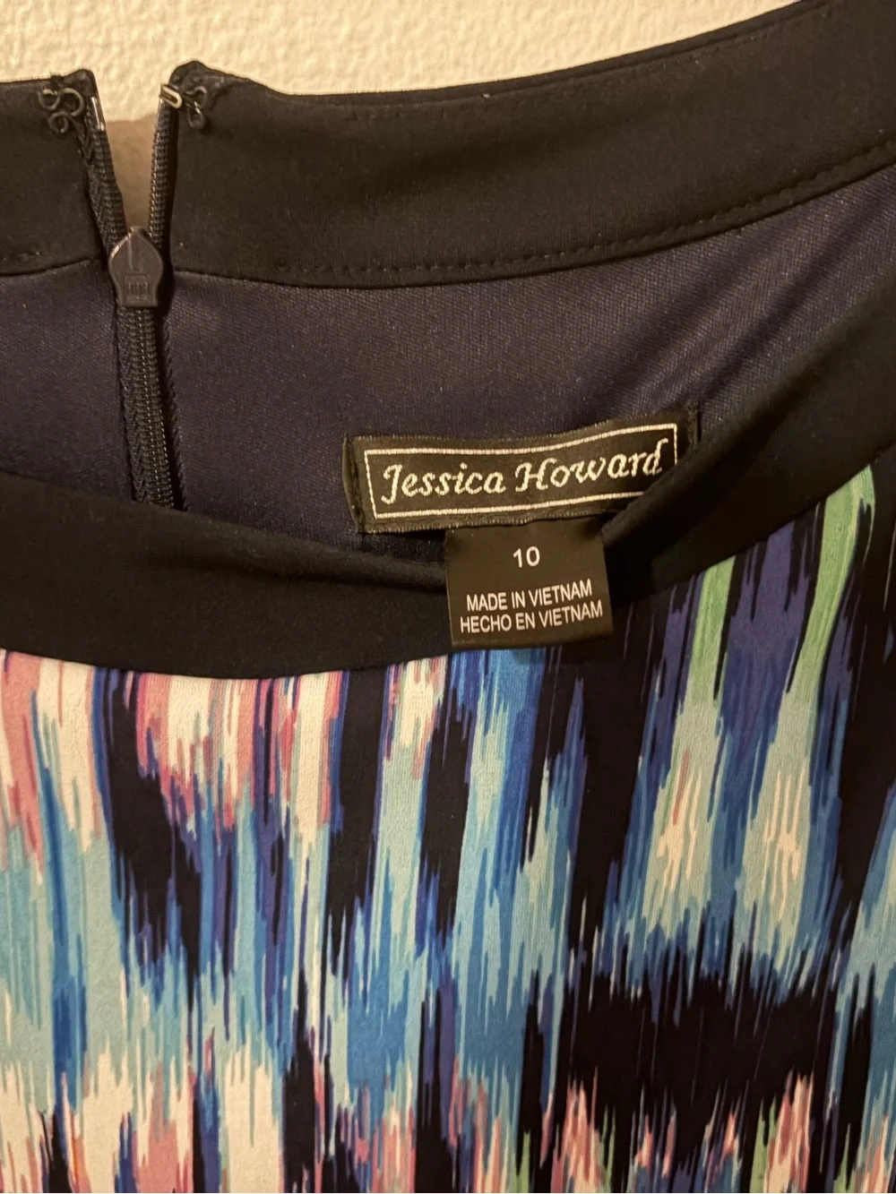 Jessica Howard Multicolor Ikat-Print Midi Dress with black panels